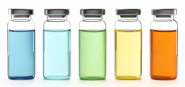 Five differently coloured vials representing application-specific protein-designed bioinks
